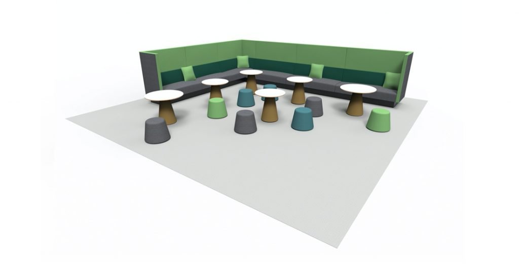 Citrus Seating Office Seating Corner Unit with accompanying Tables and Stools